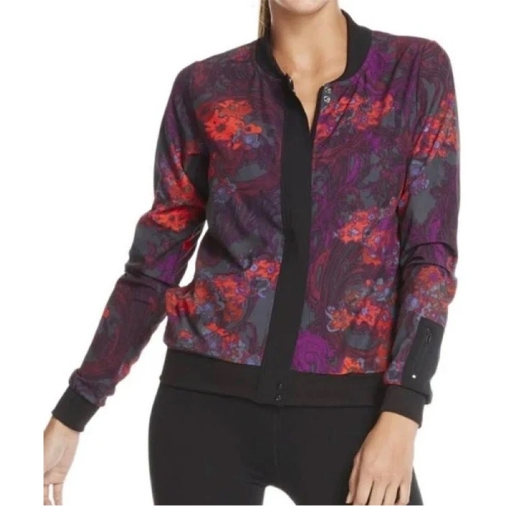 Fabletics Ithaca Bomber Jacket Activewear Floral Purple Full Zip Lightweight‎ M